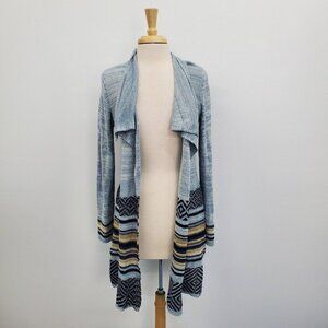 One World Live And Let Live Womens Open Front Knit Cardigan Sweater Size PL Blue